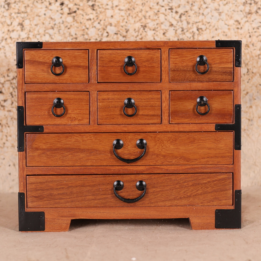 Japanese Glass-Door Book Tansu — 8 Drawers, Modern Revival